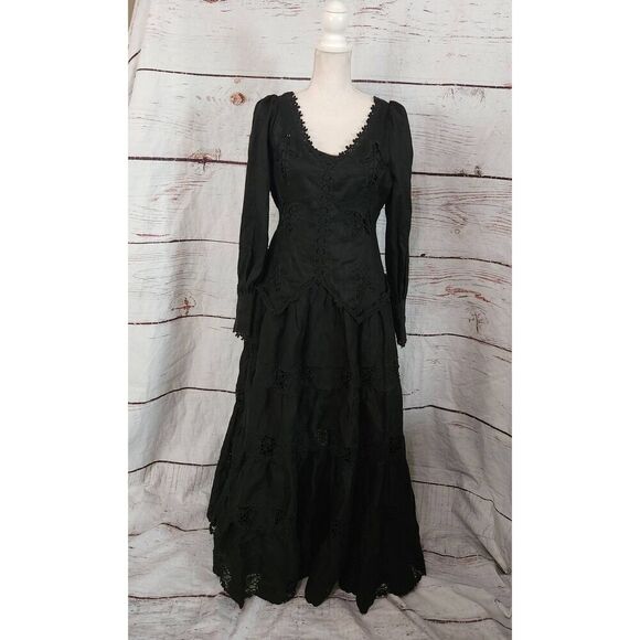 Redpolaris Rare Linen Embroidered Cut Out and Lace Embellished Maxi Dress Size - Picture 2 of 10